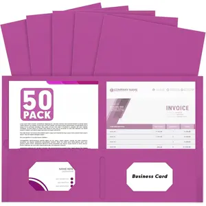 Two Pocket Folders,  50 Pack 2 Pocket Folders Fit Letter Size Paper, Paper Folders with Pockets for School Office Business Home, Rose Purple