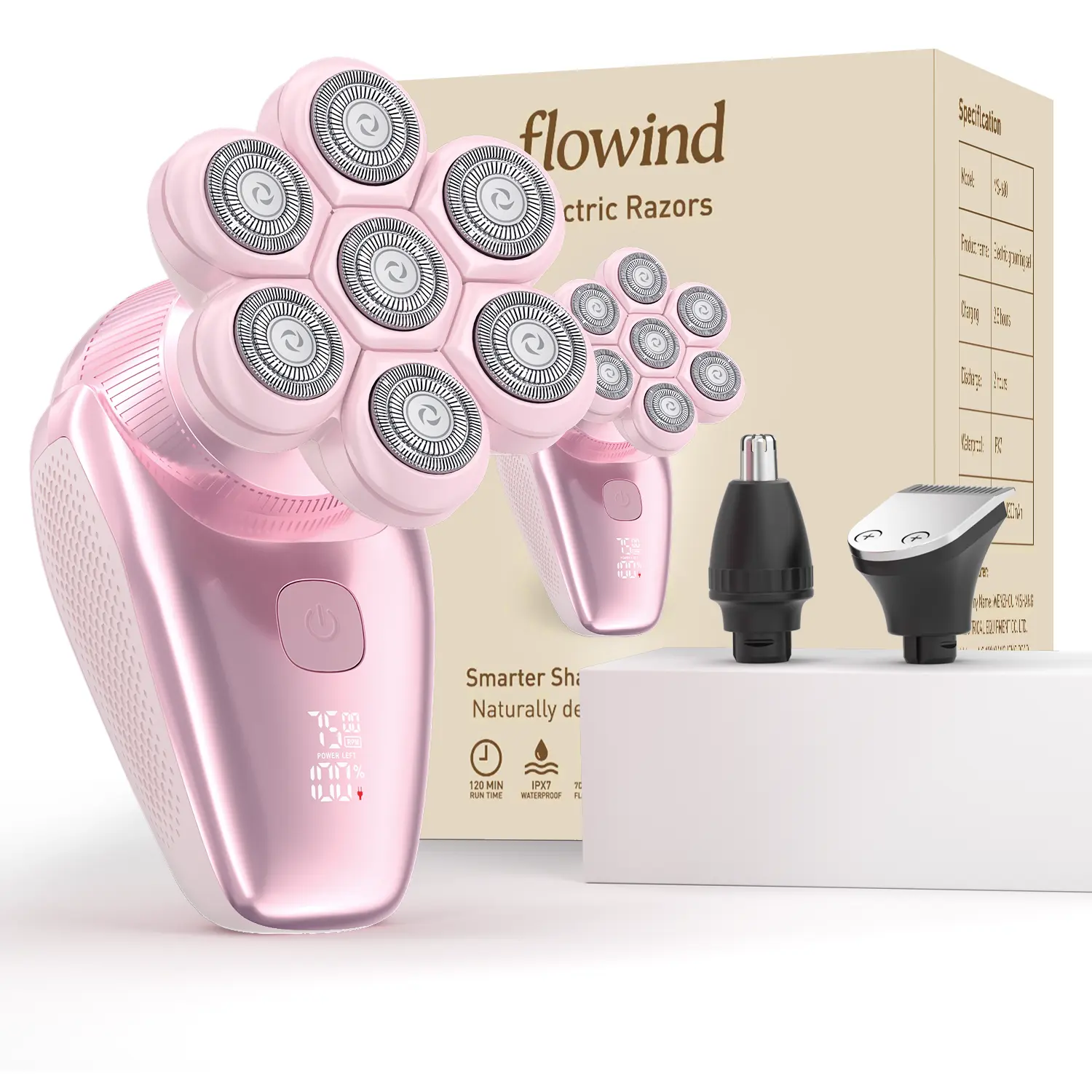 Flowind Women's 3-in-1 Cordless Shaver for Women - IPX7 Waterproof Painless Precision Bikini Trimmer, Lightweight Fast Charging Type-C Rechargeable Battery (120-Min), Gentle Blush Pink Wet/Dry Grooming Appliance, Ideal Holiday Gift