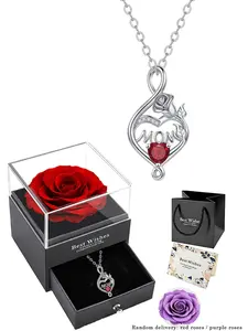 Rose heart-shaped necklace MOM letter pendant with exquisite love gift box, ideal gift for mother's and wife's birthday on Mother's Day.