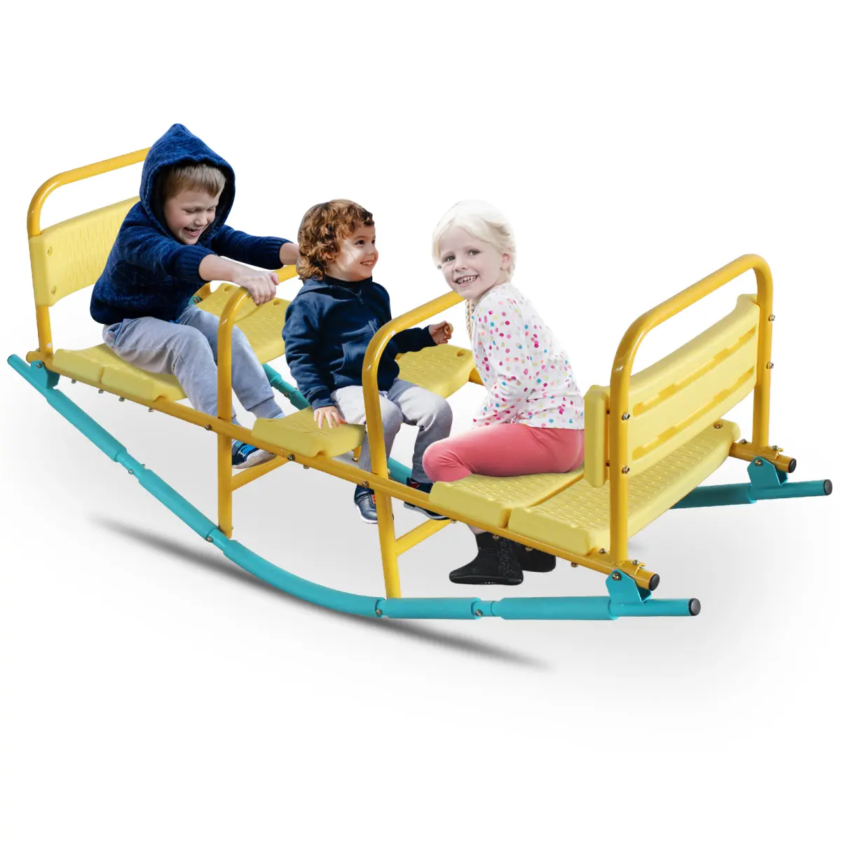 Kids' Unisex 3-Seat Seesaw Rocking Horse, Durable Rustproof Steel Frame, Safety Handles, Outdoors Kids Outdoor Play All-Weather Outdoor Furniture Set