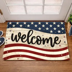 American Flag Welcome Doormat, All-Weather Indoor/Outdoor Rug with Non-Slip Rubber Backing, Machine Washable & Durable for Entryway, Porch, Office, All-Weather Doormats