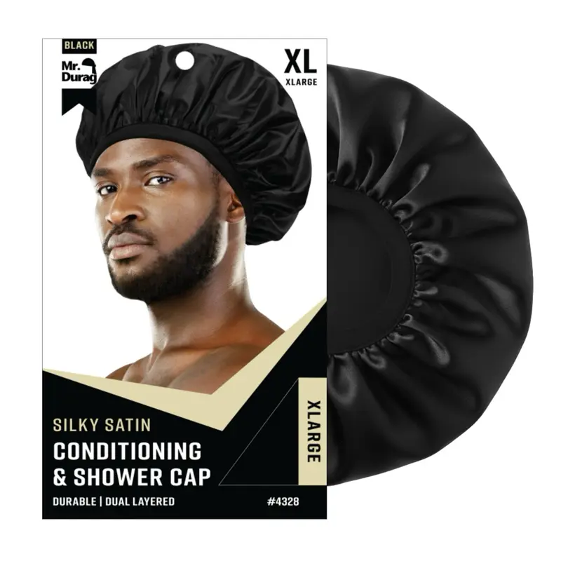Mr. Durag XL Waterproof Dual-Layer Shower & Conditioning Cap for Adults, Black Personal Bathroom Accessory, 1pcs