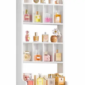 Organizador de perfume con montaje en pared y vitrina de exhibición grande para colonia - Estantería de madera de varios niveles para fragancias, coleccionables, figuras, miniaturas