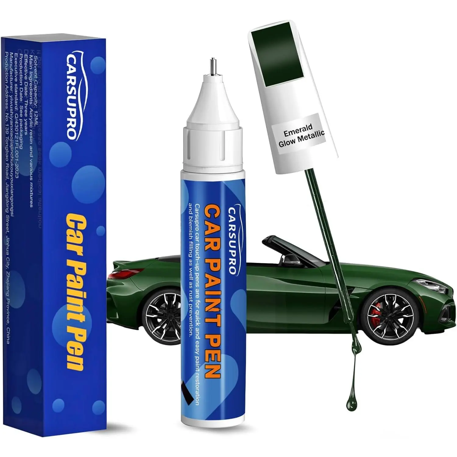 Green Touch Up Paint for Cars,Car Paint Touch Up Pen for Deep Scratches,Car Scratch Repair Pen Auto Scratch Remover for Easy to Use and Fix(Emerald Glow Metallic)