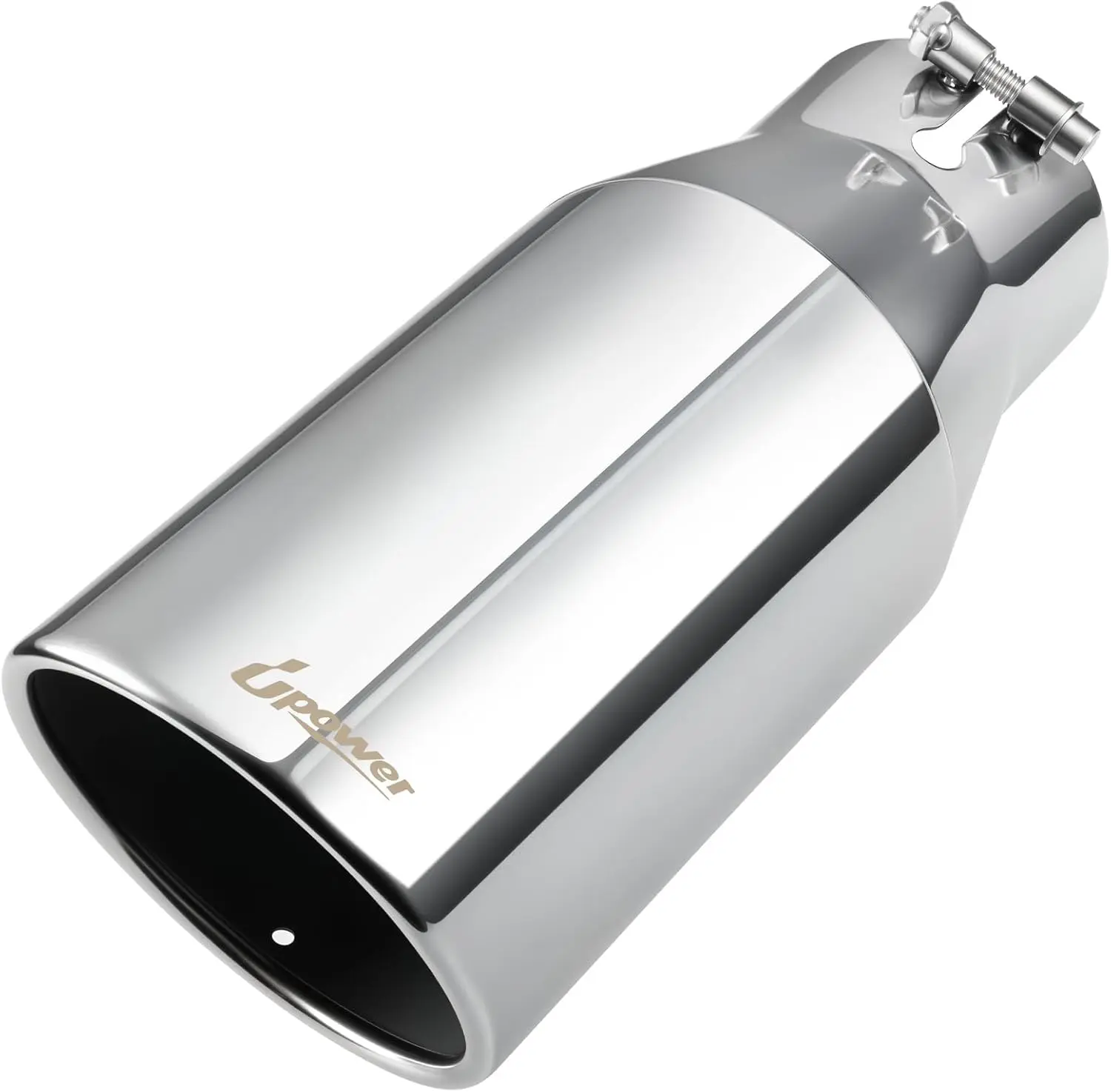 Upower 3.5 inch Inlet Exhaust Tip, 3 1/2" Inlet  5" Outlet 12" Overall Length Polished Stainless Steel, Universal Bolt on, Rolled Edge, Slant Angle Cut