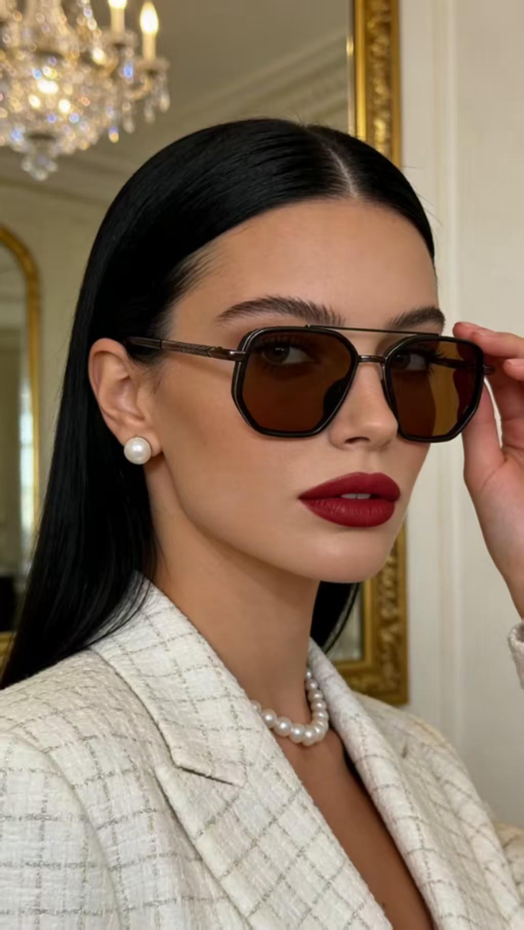 Sunglasses for Travel USE, Fashion Fall/Summer 2025 Geometric Frame Double Beam Sun Protection Glasse25 Trends, Travel Accessories,summer Outfits, summer Freshness, Vacation Outfits summer Outfits 2025