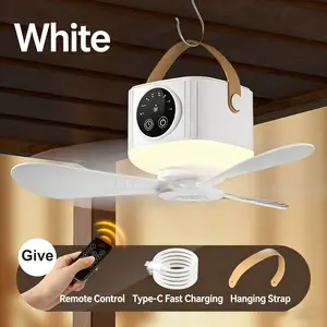 Portable Ceiling Fan with Light and Remote, USB Charging, 11 Inch Wireless Tent Fan, 4 Speeds, Timer, Battery Powered, Ideal for RV, Truck, Camping