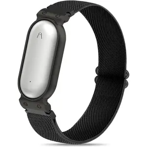 Wristband Compatible with Plaud NotePin S/NotePin AI Voice Recorder,with Metal Protective Case Soft Breathable Stretchy Lightweight Nylon Strap for Plaud NotePin Voice Recorder Accessory