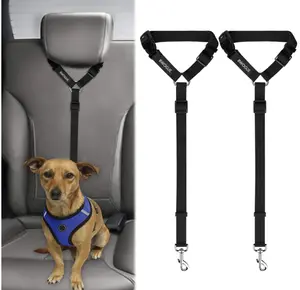 BWOGUE 2 Packs Dog Cat Safety Seat Belt Strap Car Headrest Restraint Adjustable Nylon Fabric Dog Restraints Vehicle Seatbelts Harness