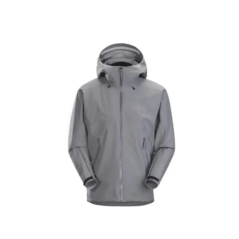 Gray hard-shell rubber-coated waterproof hiking jacket, single-layer, suitable for spring and autumn, outdoor climbing wear, casual coat