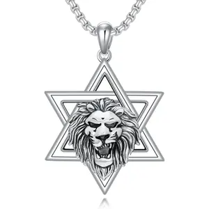 MEIDERBO Jewelry Star of David Necklace 925 Sterling Silver Lion Pendant Star of David Jewelry for Men Women Chain length 22+2 inches Fall Gifts Fall Fashion Birthday Gifts