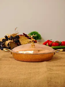 Turkish Copper Pan With Lid, Handmade Solid Copper Frying Pan, 27 cm Long (10.62" Long), Ideal for Cooking, Quality Craftsmanship