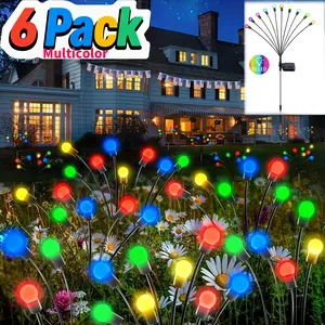 6-Pack Solar Firefly Garden Lights - 60 LED Waterproof Outdoor Lights with Wind-Sway Design, Auto On/Off for Patio, Pathway & Yard Decor - Romantic Fairy Lights for Outdoor Ambience