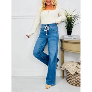 Off Duty Tummy Control Wide Leg Drawstring Jeans