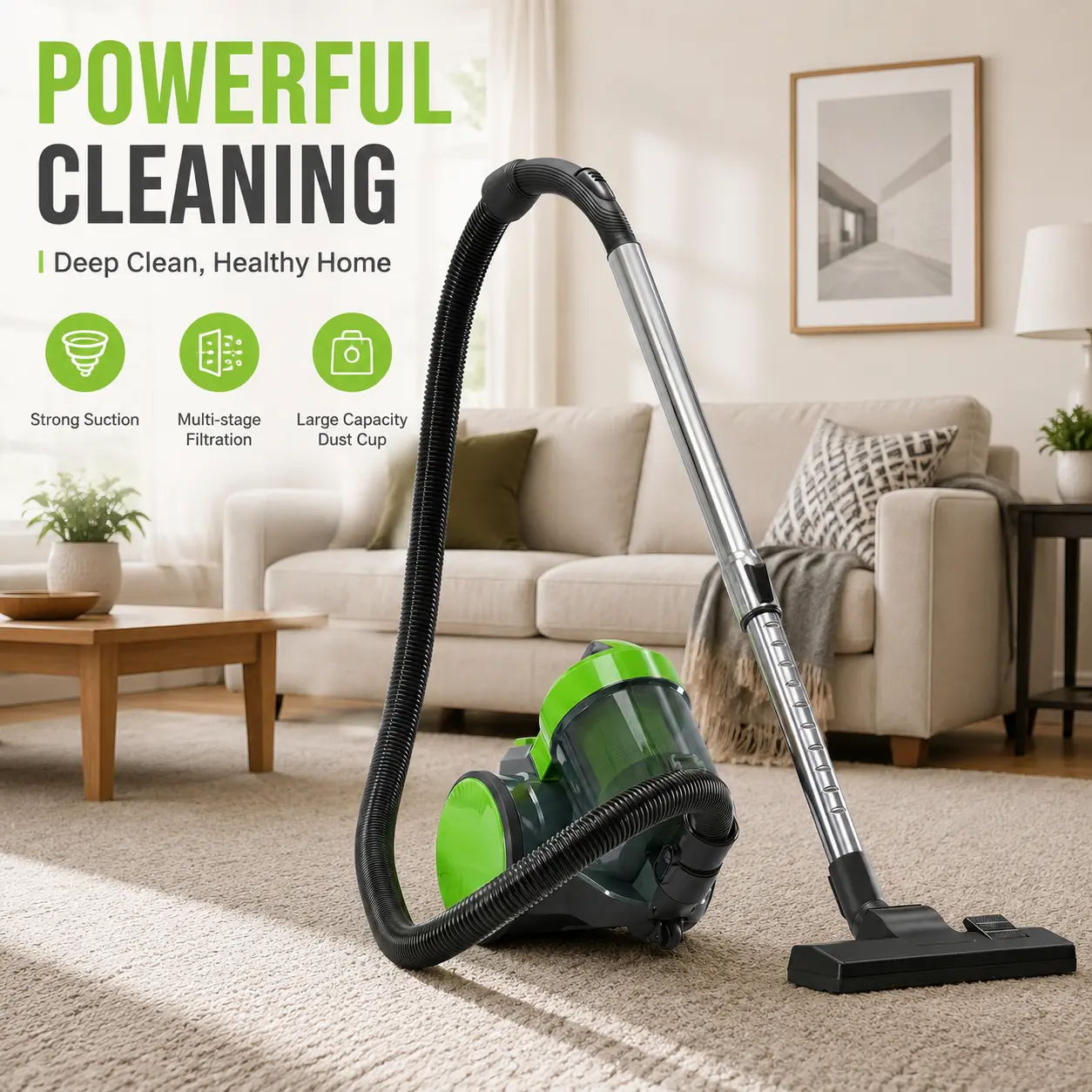 Sweetcrispy S-Bagless Canister Vacuum Cleaner - 1.8L Capacity, Bagless Design, High-Efficiency Suction, Washable HEPA Filter for Easy Maintenance, Lightweight Body, Portable for Carpets and Hard Floors