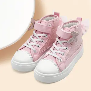 Lumubby Toddler Sneakers for Girls Boys Canvas High Top Kids Fashion Sparkle Sequins Bow Shoes with Cute Butterfly Design for Running Walking Casual Wear