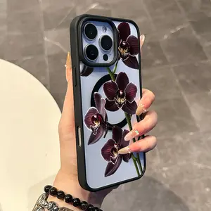 Chic Magnetic Case for iPhone11/12/13/14/15/16/promax Dark Orchids MagSafe Ready, Anti-Slip, Ultra Thin | Aesthetic Touch for Daily Use