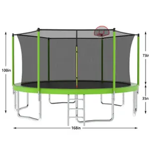 14FT  Trampoline with Safety Enclosure Net for Outdoor Backyards Large Recreational Green Trampoline