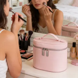 Travel Toiletry Case for Women, Portable Vanity Storage Box, With Removable Divider Makeup Organizer Bag