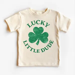 Lucky Little Dude Kids T-Shirt, St Patricks Day Youth Tee, Shamrock Clover Graphic Toddler Shirt, Cute Lucky Charm Boy Gift