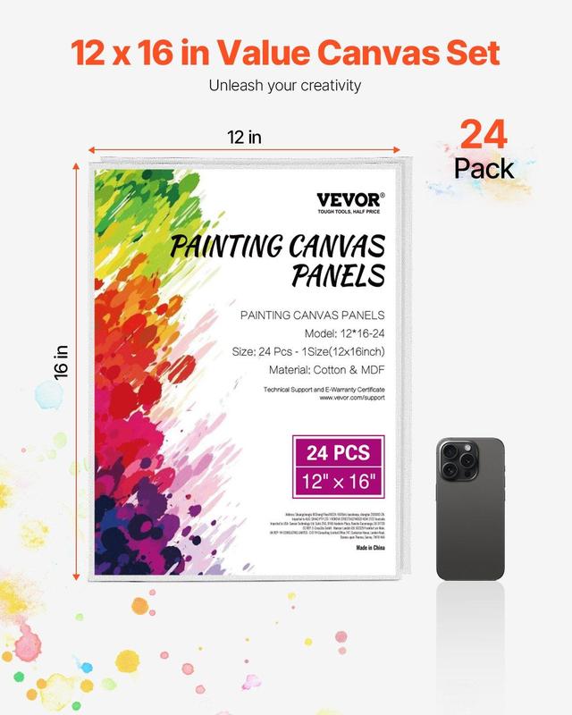Canvas Boards for Painting 24 Pack 12 x 16 Inch Blank Canvases for Painting