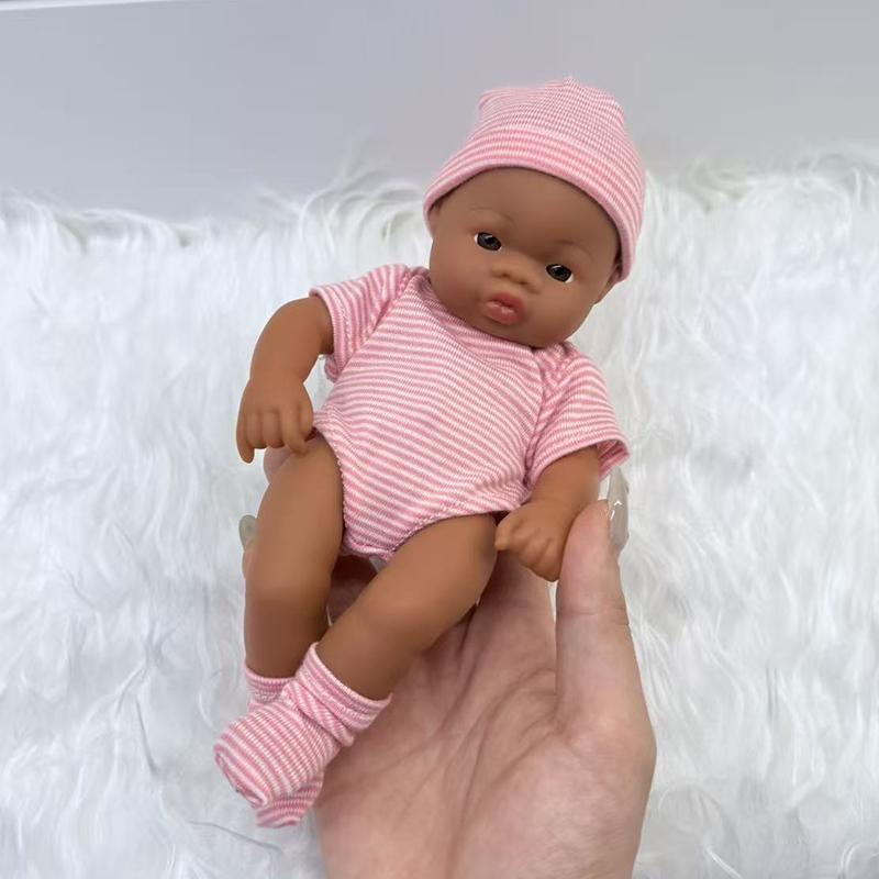 Mini American Aferican Baby Doll Halloween Decorations -19cm Dark Skin Brown-Skin MINI Baby Doll Toys ,Cheap Price with High Quality Kids Toys, Super Cute Small Baby Doll for Kids,Best Christmas Birthday Halloween Gift,Party Accessories