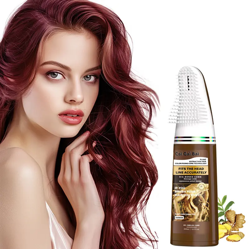 CaiGaiBai Red Hair Dye Shampoo Comb-Type, 4 Color, Fast, Gentle, Plant-Based Formula,Multi-Color Range, Wine Red、Natural Black、Chestnut Brown、Grape Purple, Home Hair Coloring