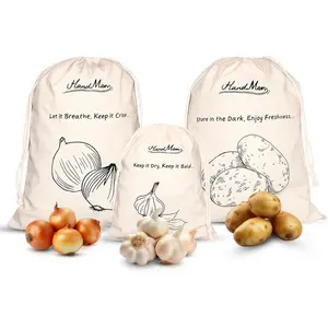 3-Pack  Storage Bags for , Onion & Garlic -  Drawstring Produce Bags - Breathable, , Washable - 2 Large (40x30 cm) + 1 Small (25x20 cm)
