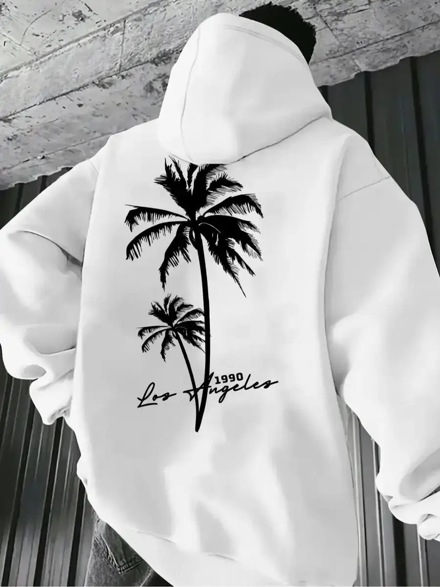 Men's Casual Solid Color Hoodie, Drawstring Pocket Long Sleeve Pullover, Letter Print Streetwear for Fall & Winter