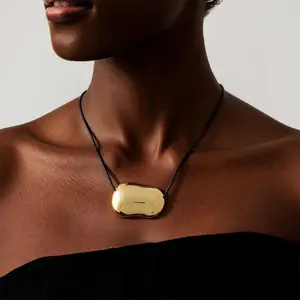 LuckyJewelry B Gold Statement Necklace Chunky Pendant Necklace for Women,Trendy Charm Choker Thick Adjustable Hammered Hollow Long Chain Necklaces Prom Holiday Fashion Jewelry Gift