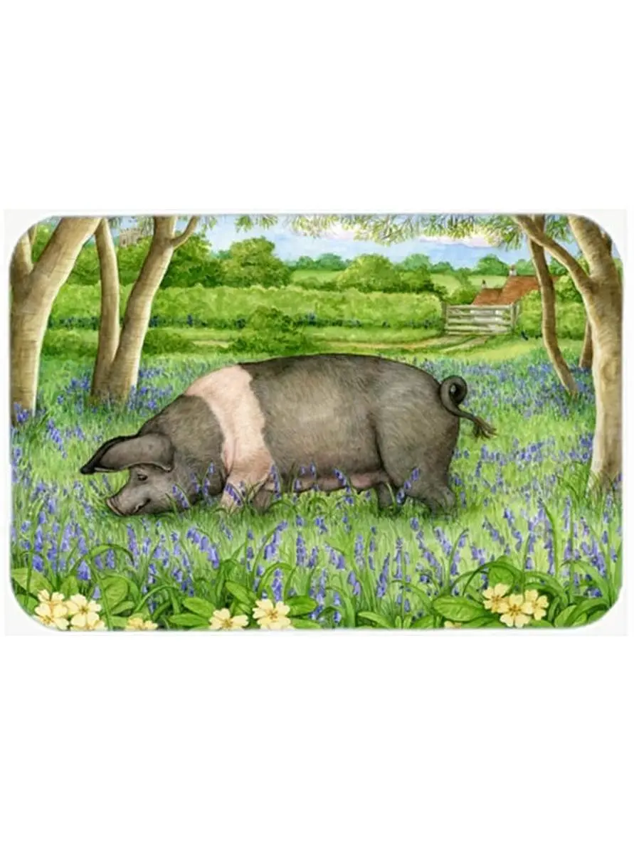 Large Glass Chopping Board - Cutting Board with 15 x 0.2 x 12 in Size, 6 lbs Weight, Bright and Colorful Pig in Bluebells Design by Debbie Cook, Kitchen Household Item for Art Lovers, Durable, Non-Slip