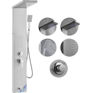 VEVOR Shower Panel Tower System with Rainfall Waterfall Shower Head, 53 in Brushed Stainless Steel Shower Column, 5-Function Faucet, Wall-Mount Rain Massage System with 3 Body Jet, Handheld, Tub SpoutVEVOR Super Brand Day
