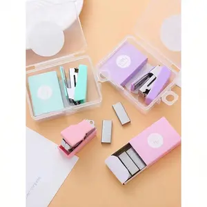 1 set - Pink mini stapler (includes staples), cute and portable creative office stationery, perfect for back-to-school and everyday use.