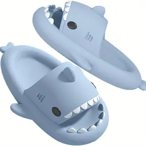 Unisex Couple Comfortable Cartoon Shark Non-Slip Slides Funny slippers-Quick Drying, Lightweight, Indoor Outdoor Beach thick sole Flipflop Footwear