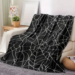 Halloween Decor -Cozy Spider Web 3D Print Flannel Throw Blanket - Ultra-Soft, Lightweight, and Warm for All Seasons - Perfect Gift for Youngsters and Adults, Ideal for Bed, Sofa, Camping, Travel, and Outdoor Adventures