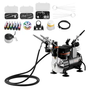 VEVOR Airbrush Kit, 1/6 HP, Air Brush Kit with Air Compressor, 3 Dual-Action Professional Airbrushes with 3 Tips, Hose, Acrylic Paint, Brush, Low Noise, for Cake Decorating, Model Painting, Nail Art