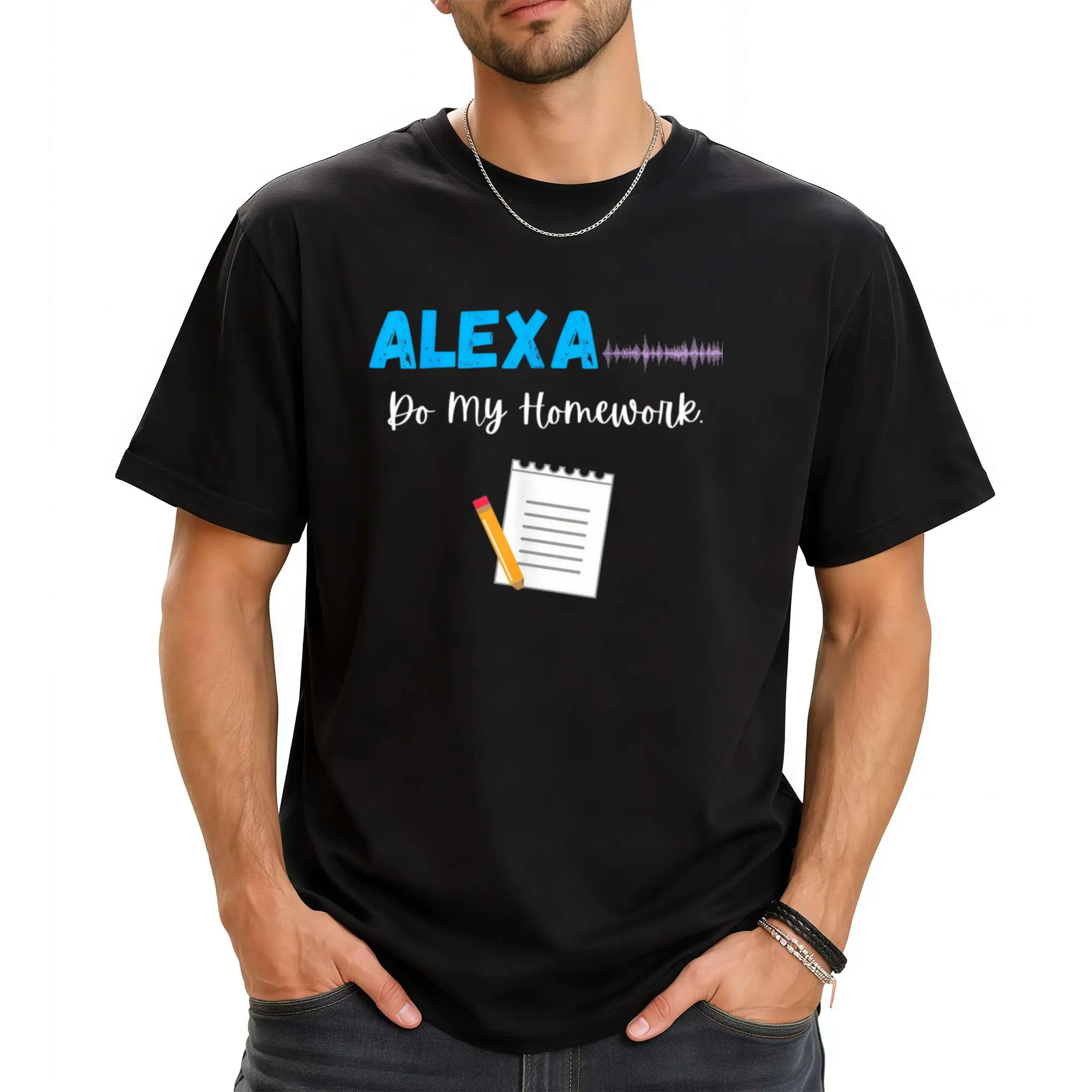 Alexa Do My Homework Funny Smart Speaker Joke T-Shirt for Boys, Girls, Men & - 100% Cotton Casual Short Sleeve Tee with Alexa Logo & Voice Command Design, S-XXXL Sizes (Alexa Device Not Included)