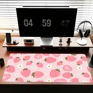 Pink Strawberry Mouse Pad 1 pc Large HD Print Durable Locked Edges Non-slip Rubber Washable Pads 2-5mm for PC Office Computer Gamer Extra Long Computer Accessory for Gamer Stylish Study and Workstation Decoration Mats Playmat XXL Keyboard Desktop Mat