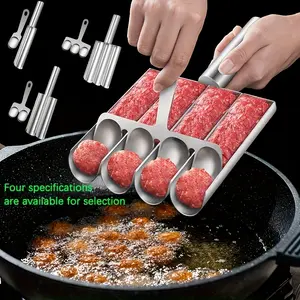 2pcs/set Stainless Steel Meatball Maker Set - 1pc handle and 1pc groove Non-Stick, Easy-to-Use Falafel & Meatball Mold for Perfectly Shaped Burgers, Cookies, and Rice Balls - Ideal for Holiday Cooking (Christmas/Thanksgiving)