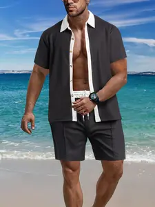 Two-Piece Set Men's Regular Fit Short Sleeve Button Up Shirt & Shorts, Casual Summer Outfits Clothes Set for Beach Vacation, Men's Clothes, Menswear