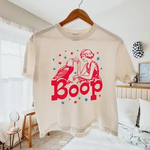 Boop Eagle Patriotic Boxy Tee, USA Eagle Graphic Crop Tee, Retro 4th of July Shirt, Independence Day Gift, America Lover Tee