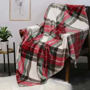 Ultra Soft Throw Blanket with Plaid, Cozy Polyester Luxury Blanket for Bed, Sofa and Couch Red