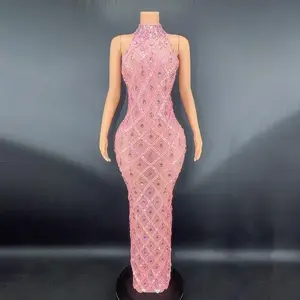 Sexy shiny rhinestone silver dress plus size women's party dress neck fishtail dress formal dresses women wrap dress prom（gift）