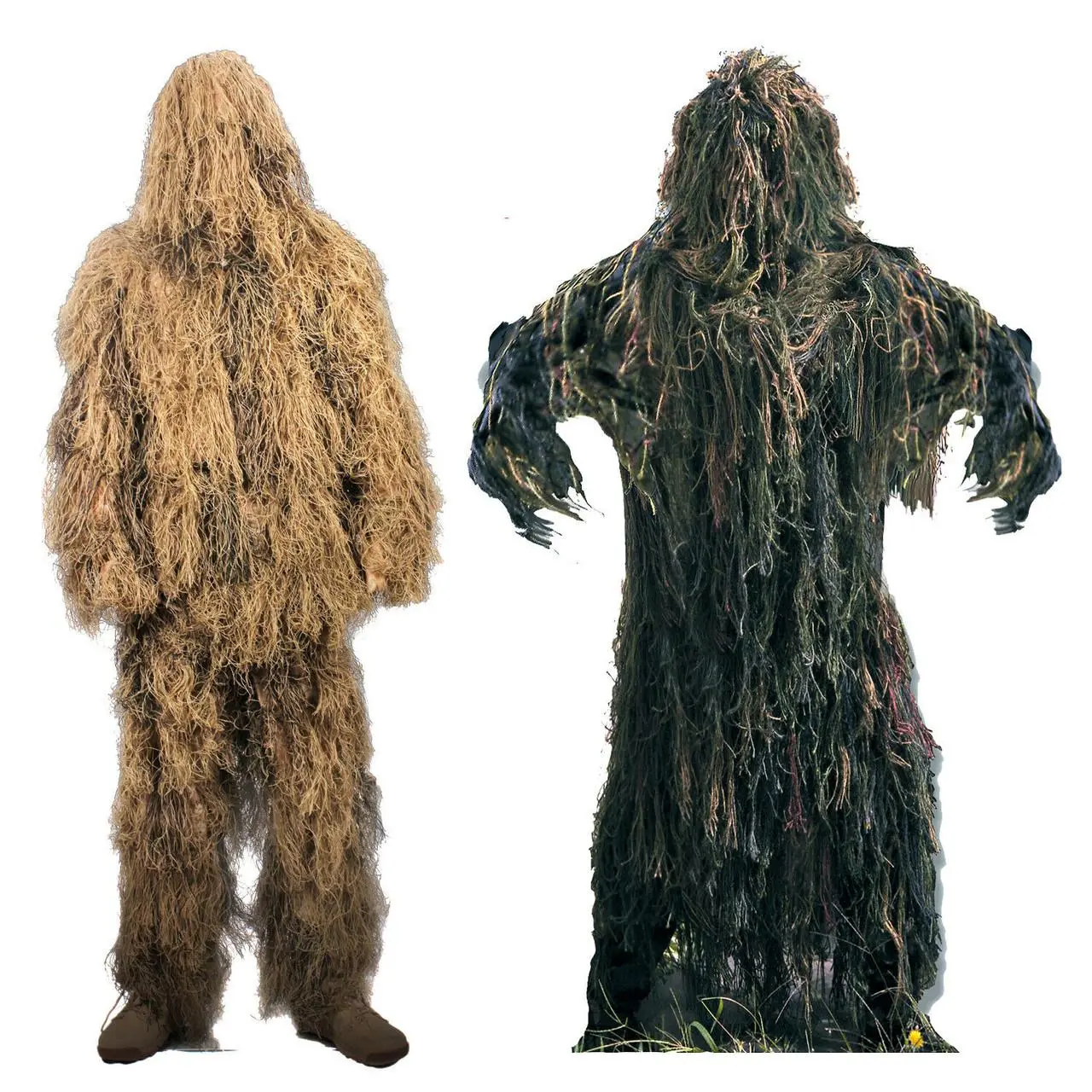 Lightweight Military Ghillie Suit, Camouflage Hunting Paintball Outfit with Hood, Drawstring Jacket & Pants Complete Set, Woodland Camo, Multi-Size, Unisex Fit, Polyester Mesh, Elastic Cuffs, Multi Sizes, 100% Polyester Mesh