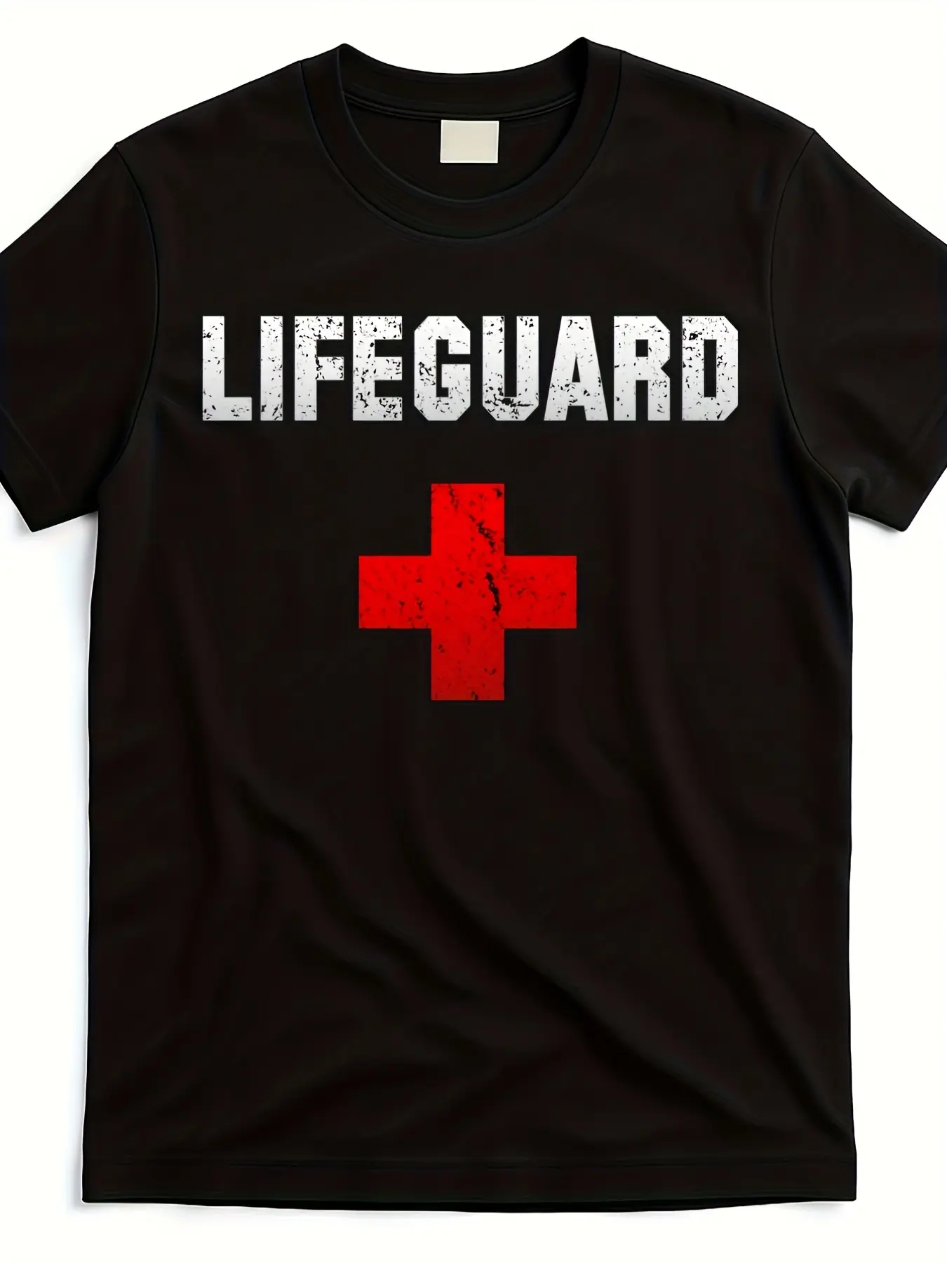 Vintage Lifeguard Logo T-Shirt - Unisex Casual Short Sleeve 220GSM Heavyweight Tee Featuring a Distressed Graphic Print, Round Neck Regular Fit Suitable for Both Men And Women, Comfortable for All Seasons