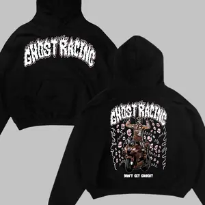 Vintage Trav Scot Champion Ghost Hoodie, Black Ghost Racing Graphic, Skeleton Racer Design, Don't Get Caught Slogan, Unisex Menswear Womenswear Hoodie