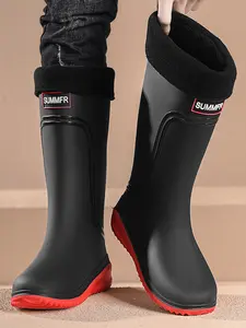 Men Winter High-Top Rain Boots Soft Comfortable Durable Cotton Detachable Casual Simple Design Ideal for Car Wash Kitchen Slip Resistant Boots