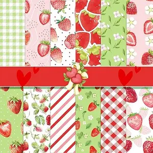 24 Pack Strawberry Pattern Plaid Scrapbook Paper, 12-inches Fruit Double-Sided PaperCraft Paper Folded Flat for DIY Background Card Making Scrapbook Photo Album Decor
