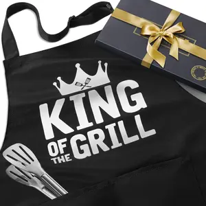 Kitchen Apron Gift for Men, BBQ Grilling Apron with 2 Pockets, Funny Birthday Christmas for Father Dda Husband Boyfriend, Water & Oil Resistant Protective Fabric, Adjustable Professional Chef Apron