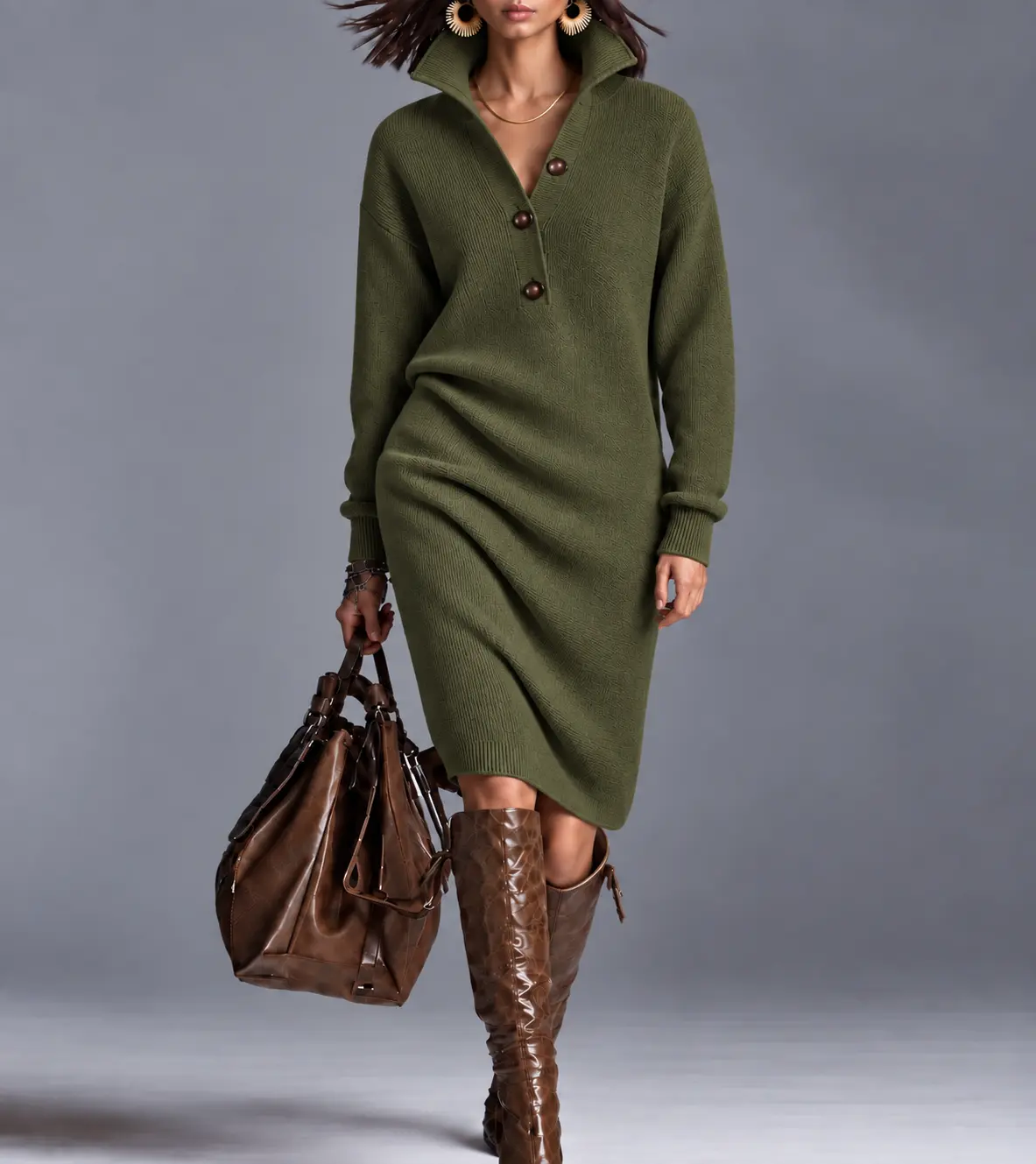 Women's 2026 Elegant Longsleeves Knit Pullover Dress - Loose Flowy Hem, Mid-Length, Soft Warm, Comfortable Casual Daily Wear for Fall Winter Fashion Ladies, Basic